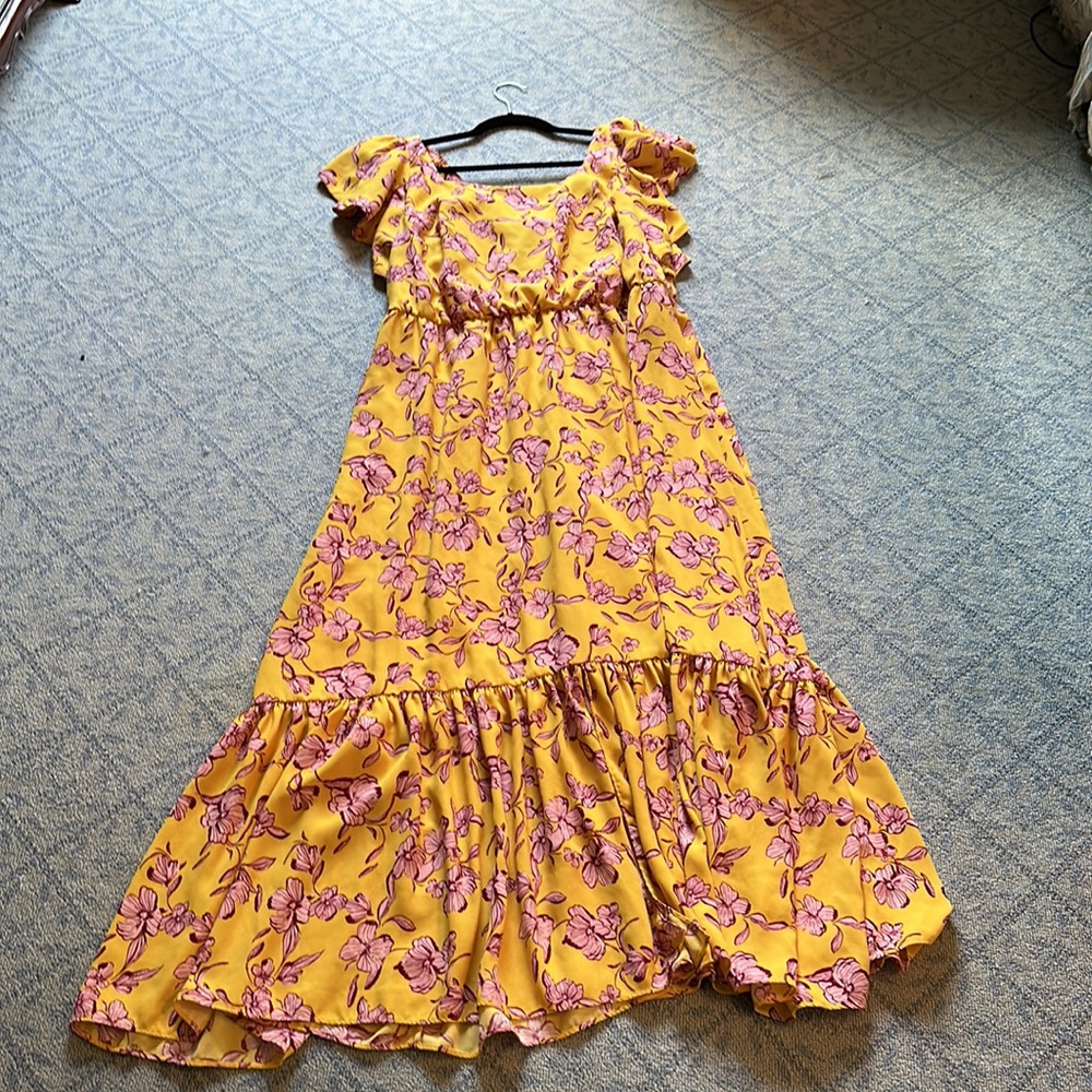 Sachin + Babi Yellow Maxi Dress with Pink Floral Print